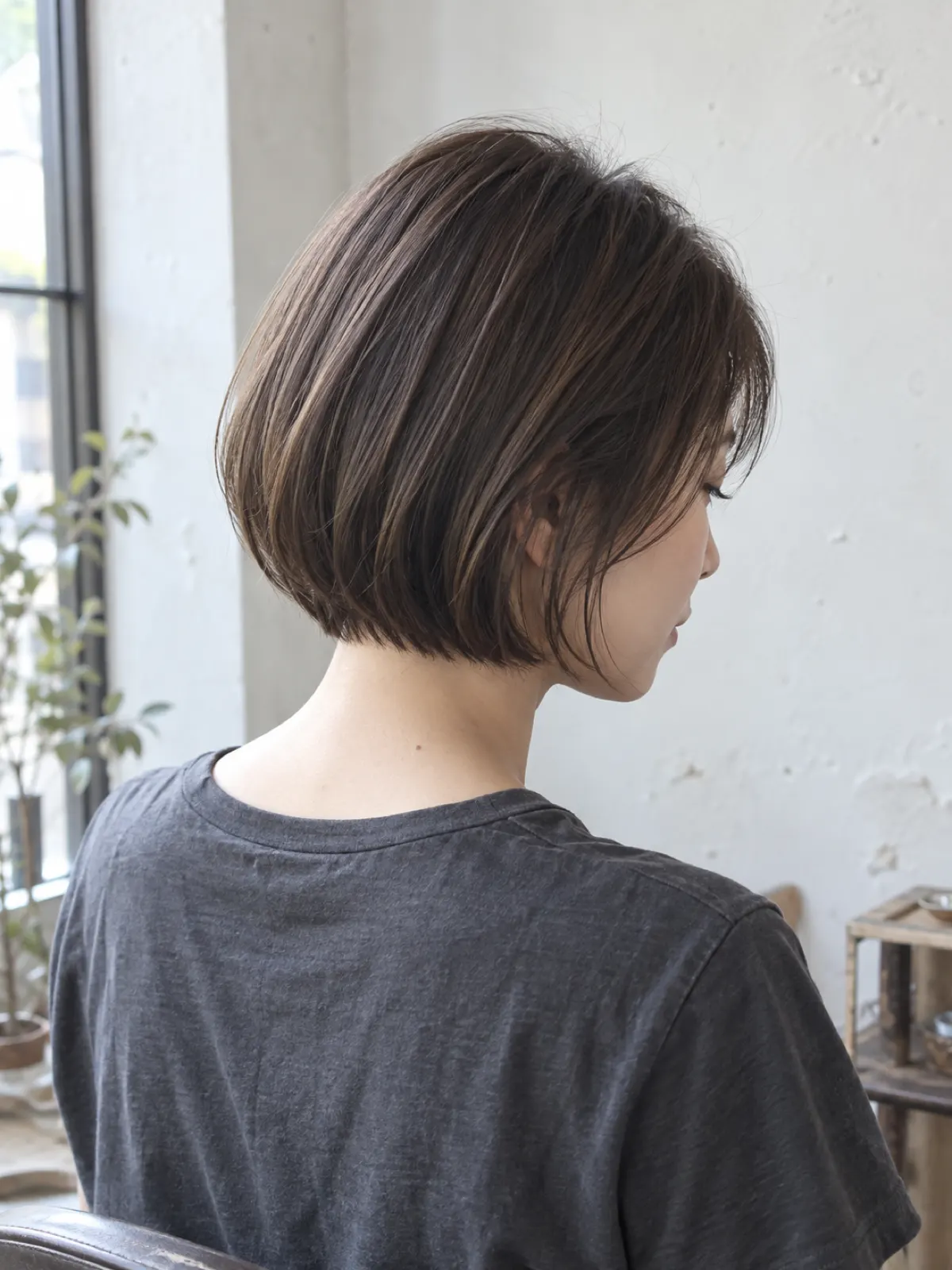 やわらかい茶色の髪と自然な丸みのボブ
