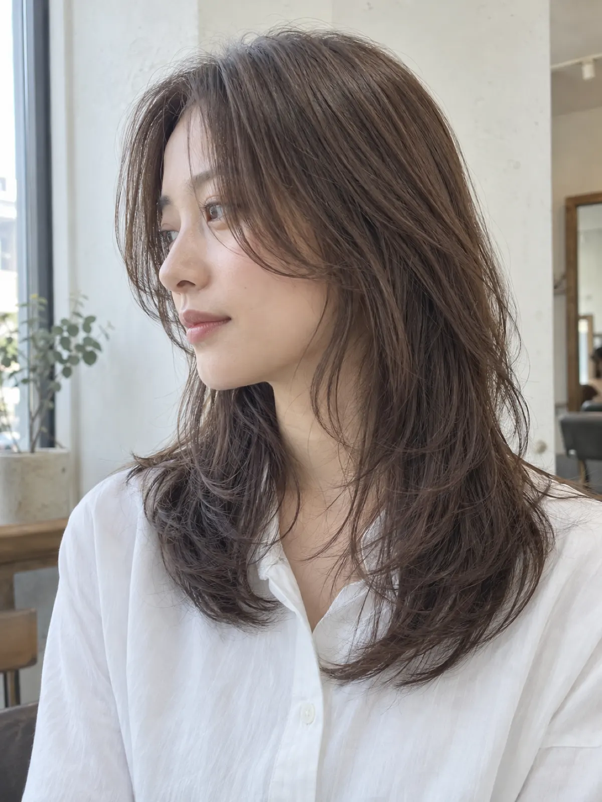毛先に軽さをつくったブラウンのレイヤーヘア