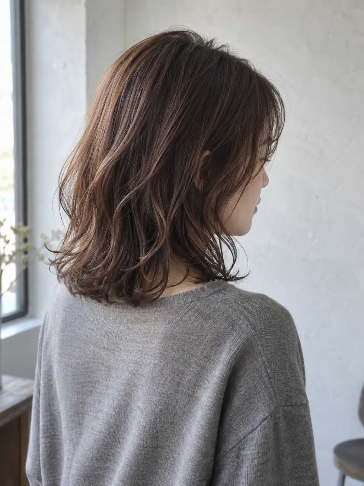 ほどよい動きのあるブラウンのウェーブヘア
