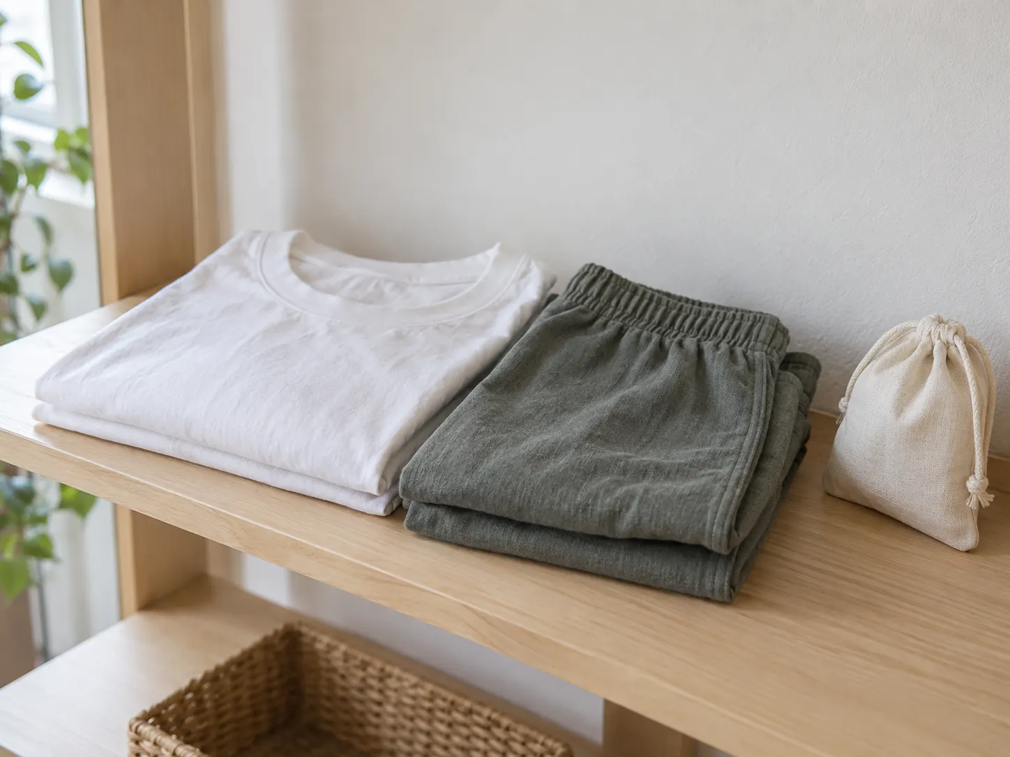 棚に畳んで用意した貸出用の服